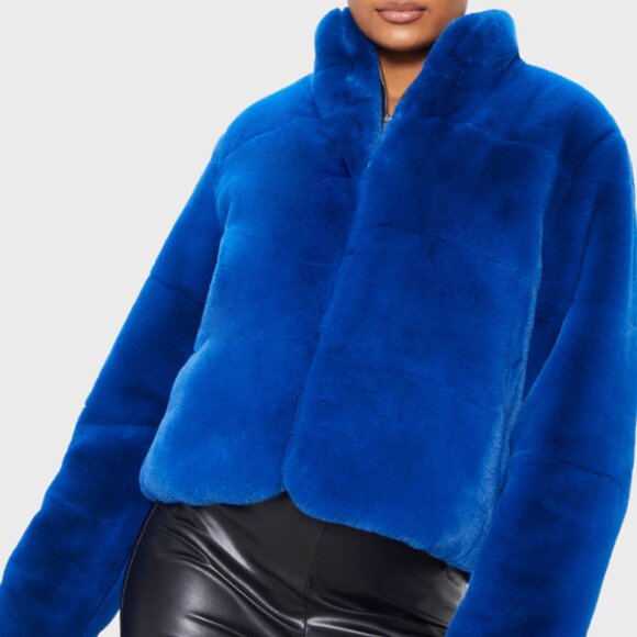 COBALT BLUE FAUX SOFT FUR JACKET by PRETTY LITTLE THING - Picture 5 of 10